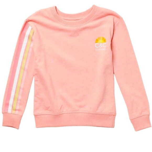 C&C California Stripe Crew Neck Knit Sweatshirt in Coral - Picture 1 of 9